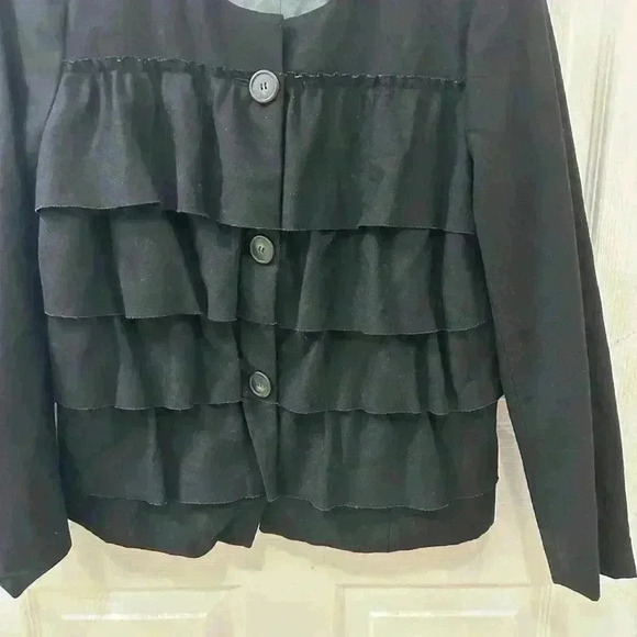 J Crew Ladies Black 100% Wool Ruffled Cascade Blazer Jacket Size 6 Business - Picture 3 of 7